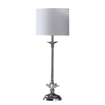 26" Silver Metal And Faux Crystal Table Lamp With White Cylinder Shade HomeRoots