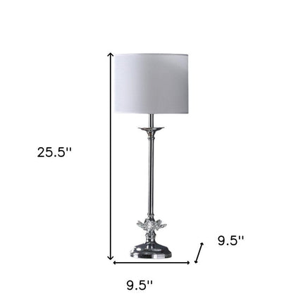 26" Silver Metal And Faux Crystal Table Lamp With White Cylinder Shade HomeRoots