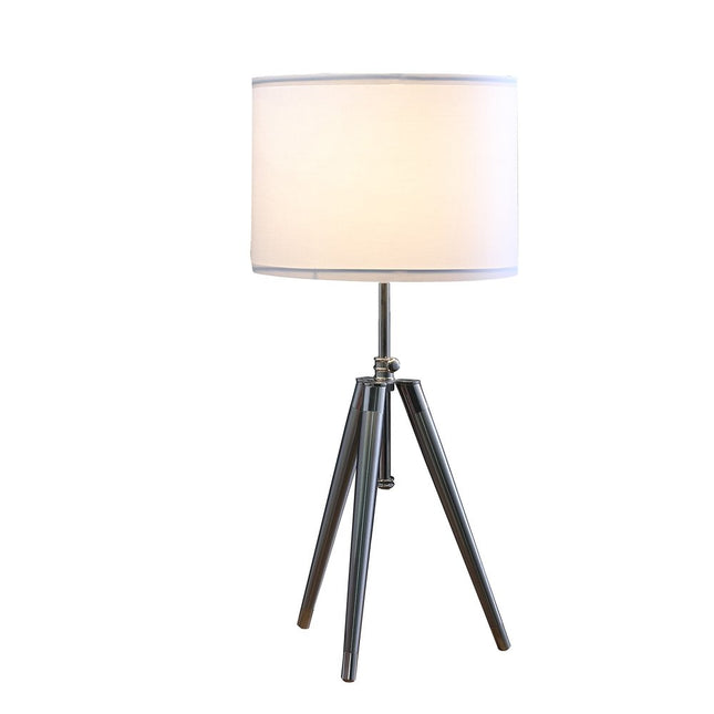 34" Silver Metal Adjustable Tripod Table Lamp With White Round Shade HomeRoots