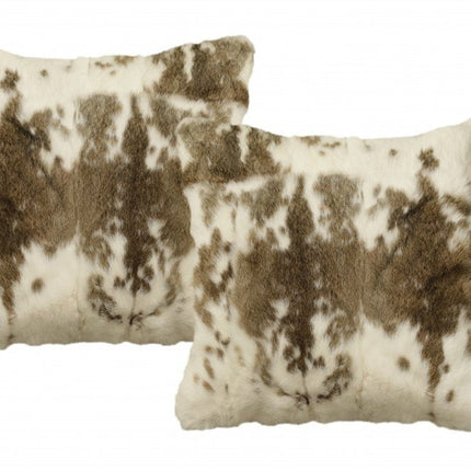 Set of Two 18" Brown and White Throw Pillows HomeRoots