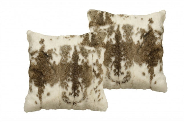 Set of Two 18" Brown and White Throw Pillows HomeRoots