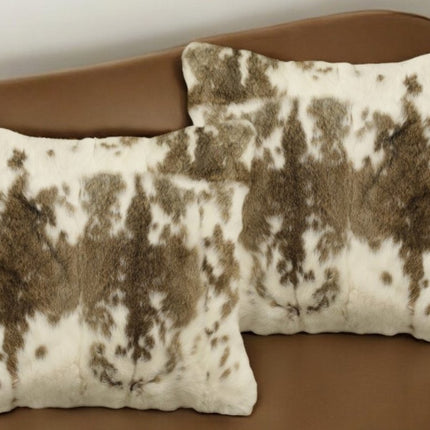 Set of Two 18" Brown and White Throw Pillows HomeRoots