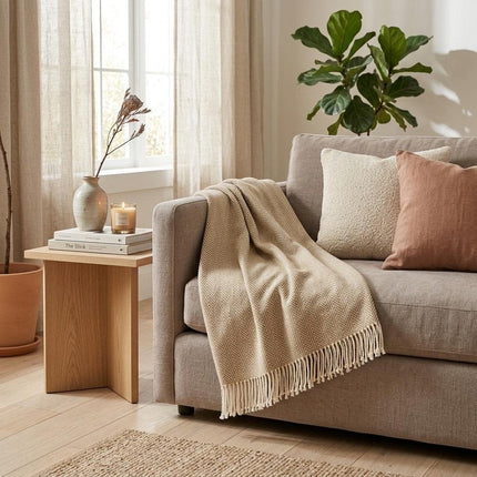 70" X 55" Copper And White Cotton Blend Woven Herringbone Plush Throw Blanket with Tassels HomeRoots