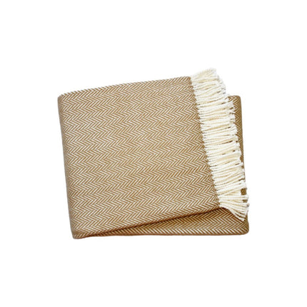 70" X 55" Copper And White Cotton Blend Woven Herringbone Plush Throw Blanket with Tassels HomeRoots