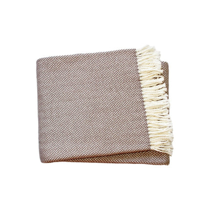 70" X 55" Copper And White Cotton Blend Woven Herringbone Plush Throw Blanket with Tassels HomeRoots
