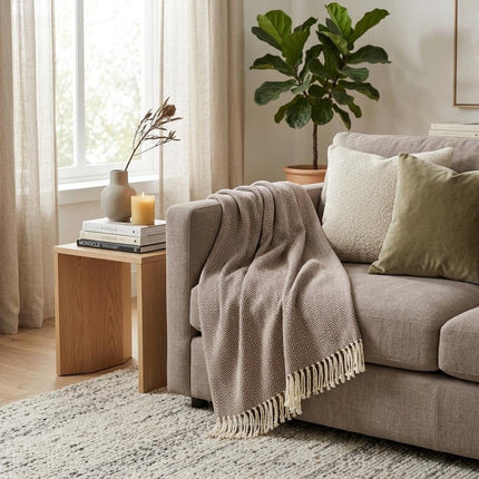 70" X 55" Copper And White Cotton Blend Woven Herringbone Plush Throw Blanket with Tassels HomeRoots