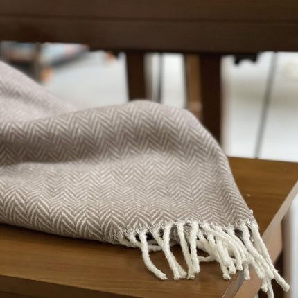 70" X 55" Copper And White Cotton Blend Woven Herringbone Plush Throw Blanket with Tassels HomeRoots