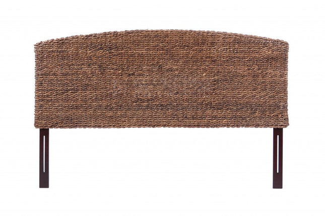 Brown Natural and Rustic Woven Banana Leaf Curved King Size Headboard HomeRoots