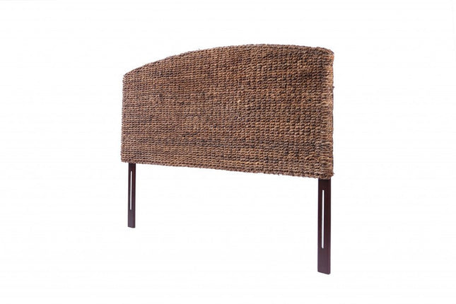 Brown Natural and Rustic Woven Banana Leaf Curved King Size Headboard HomeRoots
