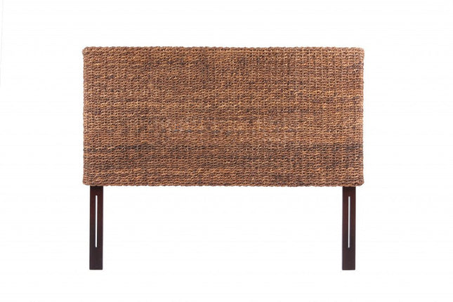 Brown Natural and Rustic Woven Banana Leaf Straight King Size Headboard HomeRoots