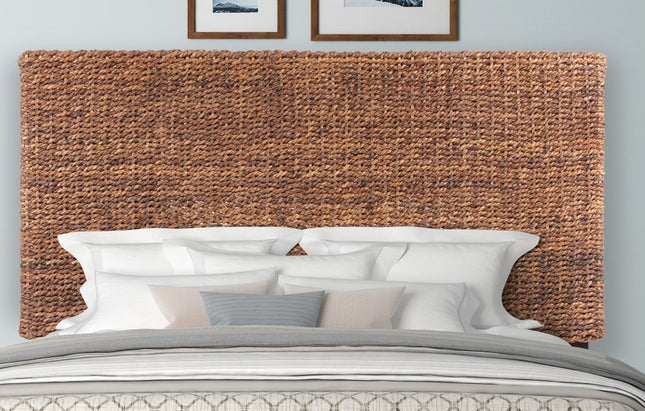 Brown Natural and Rustic Woven Banana Leaf Straight King Size Headboard HomeRoots