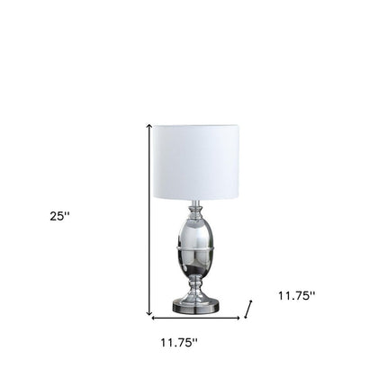 25" Silver Metal Urn Table Lamp With White Drum Shade HomeRoots