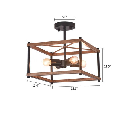Industrial Wood Square Four Light Ceiling Fixture HomeRoots