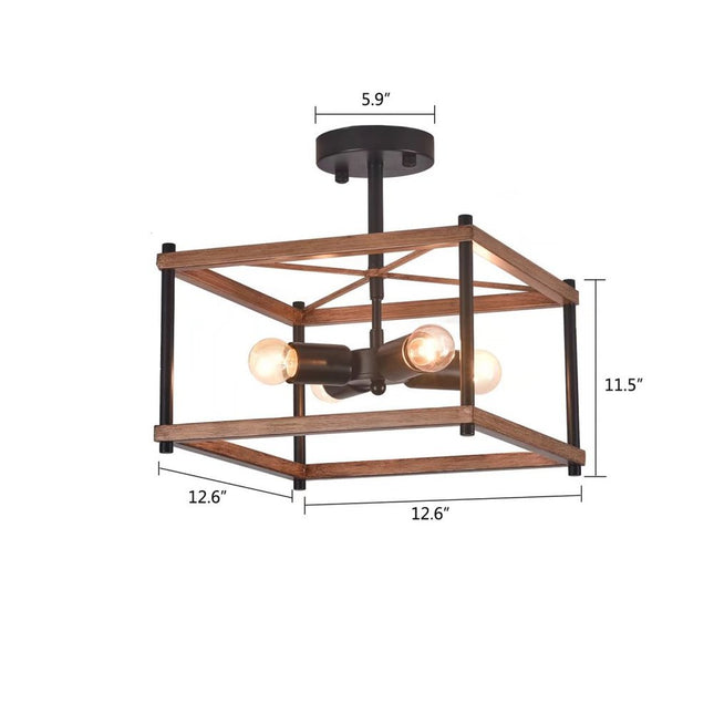 Industrial Wood Square Four Light Ceiling Fixture HomeRoots