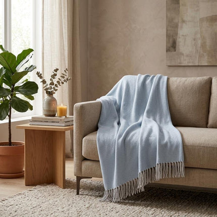 Sky Blue Mini Dot Fringed Throw Blanket HomeRoots