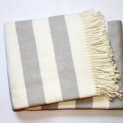 Cream and Gray Slanted Stripe Fringed Throw Blanket HomeRoots