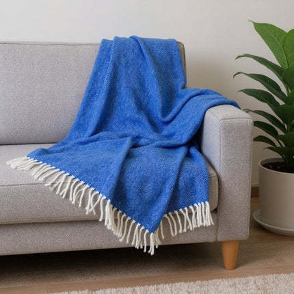 50" X 60" Royal Blue And White Woven Herringbone Plush Throw Blanket HomeRoots