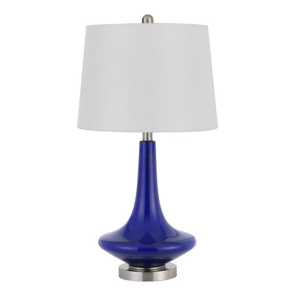 Set Of Two 26" Silver Metal Two Light Bedside Table Lamps With White Globe Shade HomeRoots