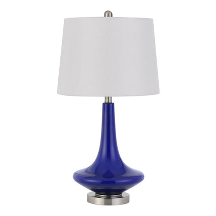 Set Of Two 26" Silver Metal Two Light Bedside Table Lamps With White Globe Shade HomeRoots