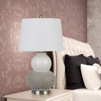 Set Of Two 24" Silver Metal Two Light Desk Table Lamps With White Globe Shade HomeRoots