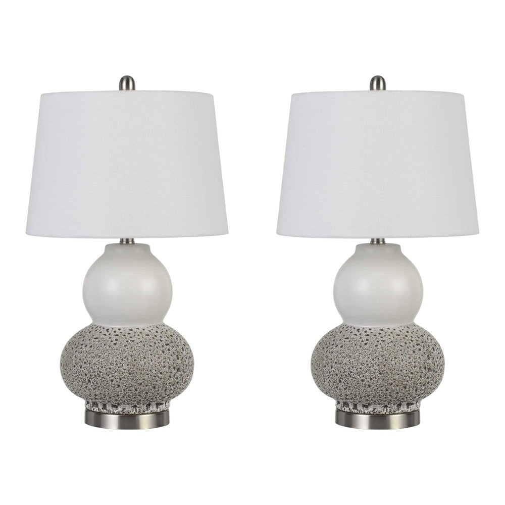 Set Of Two 24" Silver Metal Two Light Desk Table Lamps With White Globe Shade