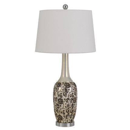 Set Of Two 30" Silver Metal Two Light Bedside Table Lamps With White Globe Shade HomeRoots
