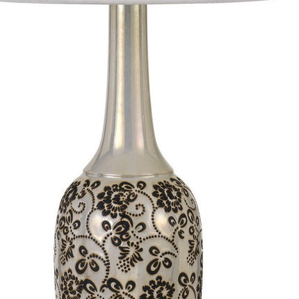 Set Of Two 30" Silver Metal Two Light Bedside Table Lamps With White Globe Shade HomeRoots