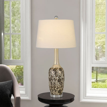 Set Of Two 30" Silver Metal Two Light Bedside Table Lamps With White Globe Shade HomeRoots