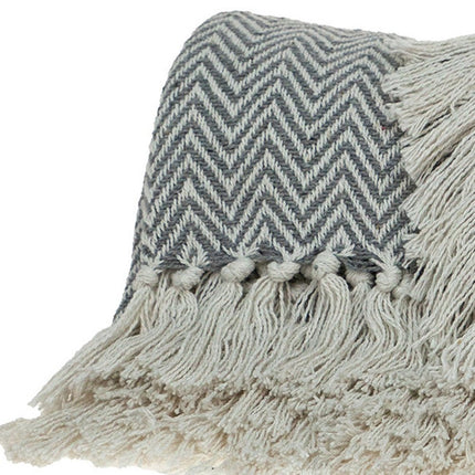 Handloomed Dark Gray Cotton Throw Blanket with Tassels