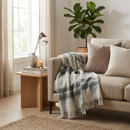 Transitional Gray and White Woven Handloom Throw