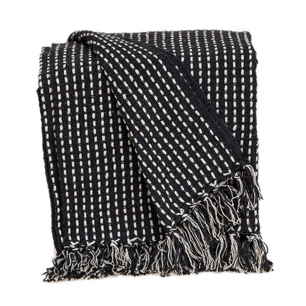 52" X 67" Black and White Woven Cotton Striped Throw Blanket with Tassels HomeRoots