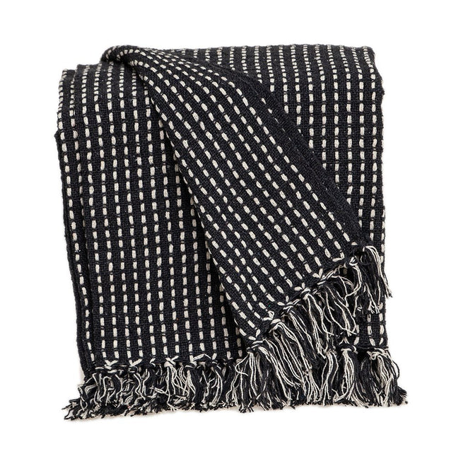 52" X 67" Black and White Woven Cotton Striped Throw Blanket with Tassels HomeRoots