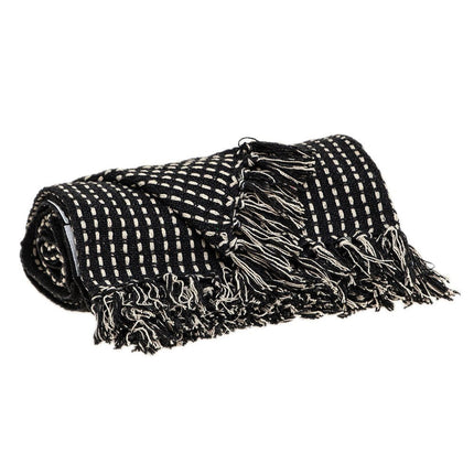 52" X 67" Black and White Woven Cotton Striped Throw Blanket with Tassels HomeRoots