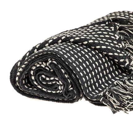 52" X 67" Black and White Woven Cotton Striped Throw Blanket with Tassels HomeRoots