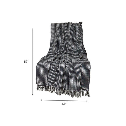 52" X 67" Black and White Woven Cotton Striped Throw Blanket with Tassels HomeRoots