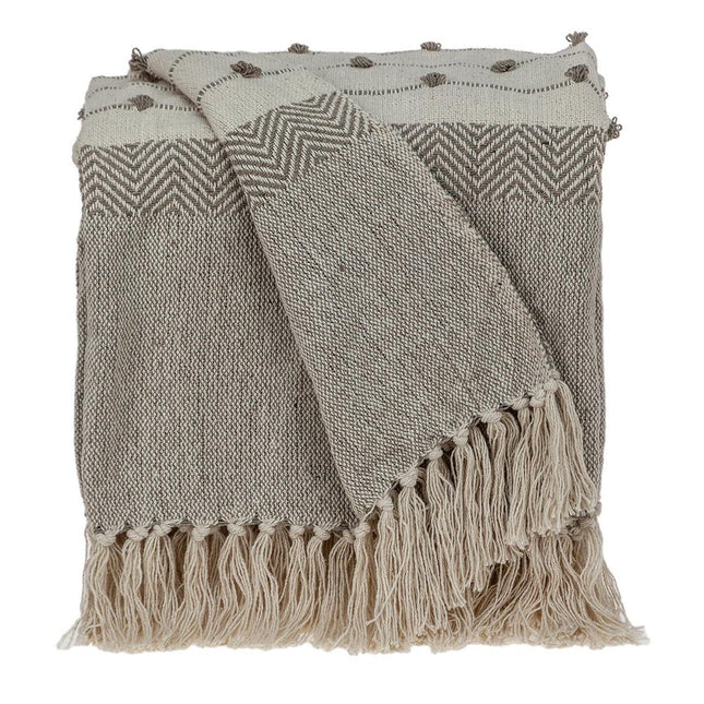 Tufted Beige Fringed Woven Handloom Throw HomeRoots