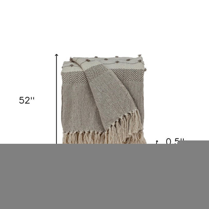 Tufted Beige Fringed Woven Handloom Throw HomeRoots