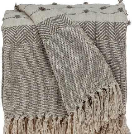 Tufted Beige Fringed Woven Handloom Throw HomeRoots