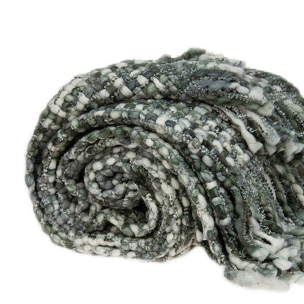 Green and White Knitted Cotton Blend Abstract Throw Blanket with Fringe HomeRoots