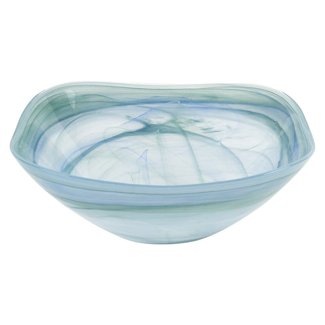 Set of Two 6" Aqua Blue And White Alabaster Glass Square Candy or Nut Bowls HomeRoots