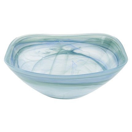 Set of Two 6" Aqua Blue And White Alabaster Glass Square Candy or Nut Bowls HomeRoots