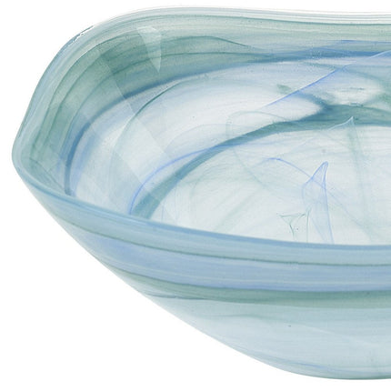 Set of Two 6" Aqua Blue And White Alabaster Glass Square Candy or Nut Bowls HomeRoots