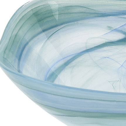 Set of Two 6" Aqua Blue And White Alabaster Glass Square Candy or Nut Bowls HomeRoots