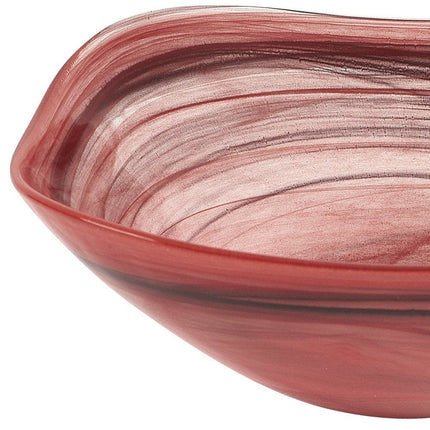Set of Two 6" Red And White Alabaster Glass Square Salad Bowl HomeRoots