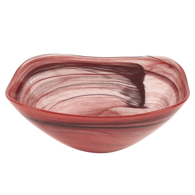 10" Red And White Alabaster Glass Square Salad Bowl HomeRoots