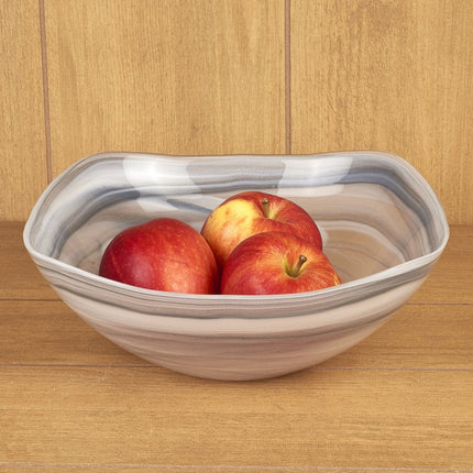 10" Gray And White Alabaster Glass Square Salad Bowl HomeRoots