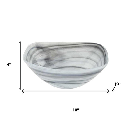 10" Gray And White Alabaster Glass Square Salad Bowl HomeRoots