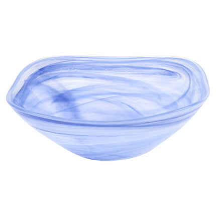 10" Blue And White Alabaster Glass Square Salad Bowl HomeRoots
