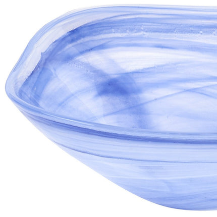 10" Blue And White Alabaster Glass Square Salad Bowl HomeRoots