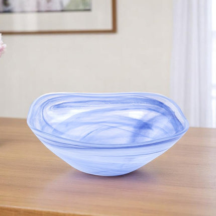10" Blue And White Alabaster Glass Square Salad Bowl HomeRoots